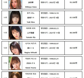 2023년 AV 배우 친필 연하장 FANZA 경매 낙찰액 랭킹