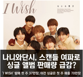 나니와단시, 스캔들 여파로 싱글 앨범 판매량 급감?.. 지난 싱글 앨범 발매 첫 주에 비하면 절반 수준