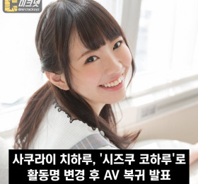 사쿠라이 치하루 복귀, '시즈쿠 코하루'로 활동명 변경 후 AV 복귀 발표