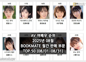 2025년 08월 AV 여배우 순위 TOP 50 - BOOKMATE 월간 판매 부문