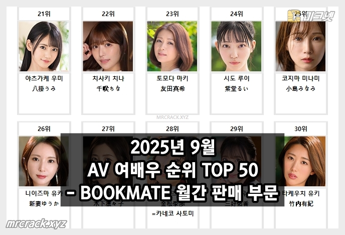 2025년 9월 AV 여배우 순위 TOP 50