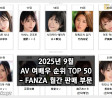 2025년 9월 AV 여배우 순위 TOP 50 - FANZA 월간 판매 부문