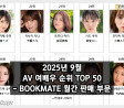 2025년 9월 AV 여배우 순위 TOP 50 - BOOKMATE 월간 판매 부문