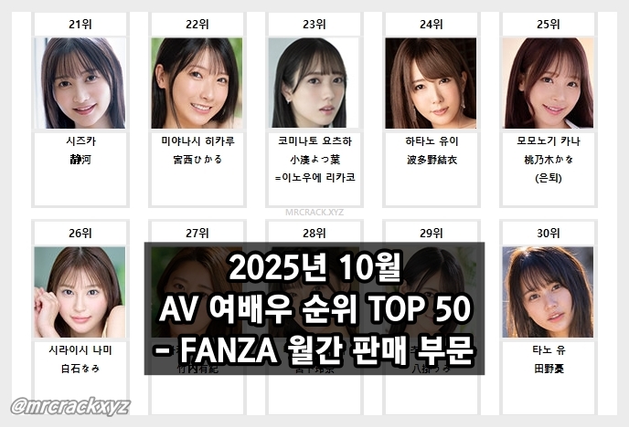 2025년 10월 AV 여배우 순위 TOP 50 - FANZA 월간 판매 부문
