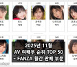 2025년 11월 AV 여배우 순위 TOP 50 - FANZA 월간 판매 부문